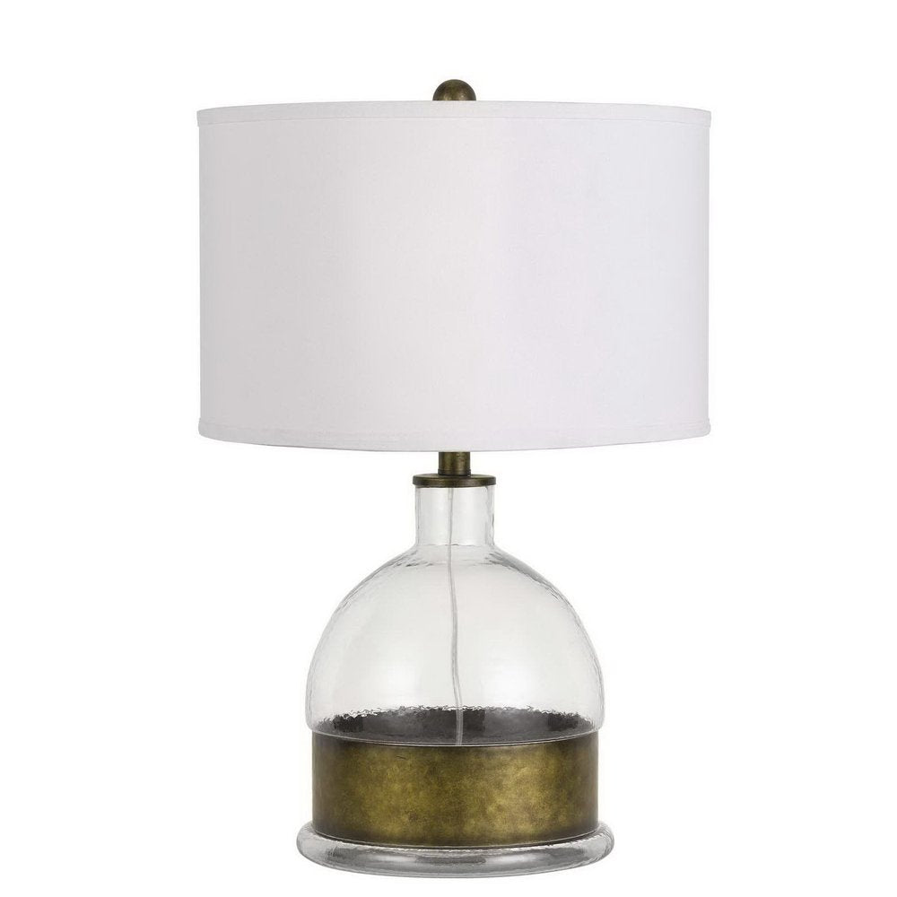 25" Nickel Glass Globe Table Lamp With White Drum Shade HomeRoots