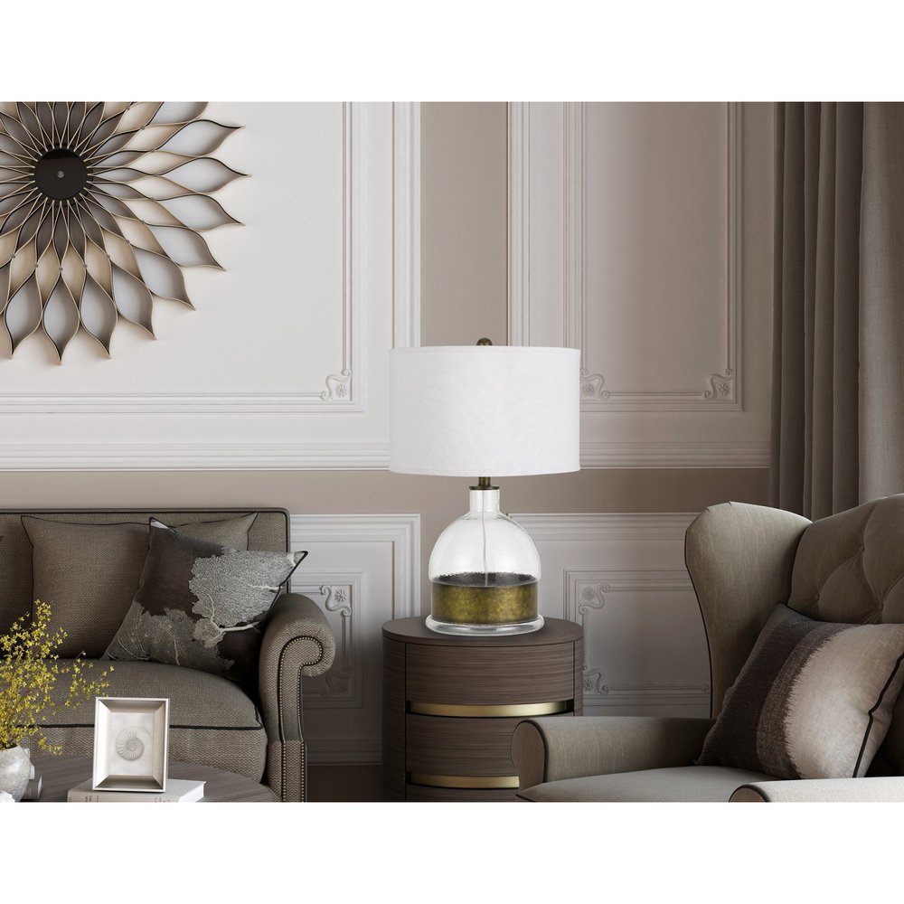 25" Nickel Glass Globe Table Lamp With White Drum Shade HomeRoots