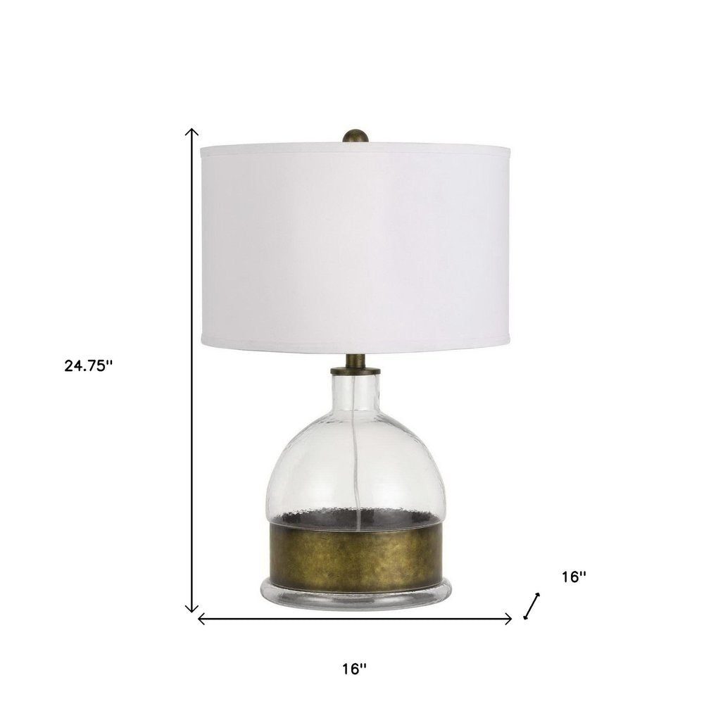 25" Nickel Glass Globe Table Lamp With White Drum Shade HomeRoots