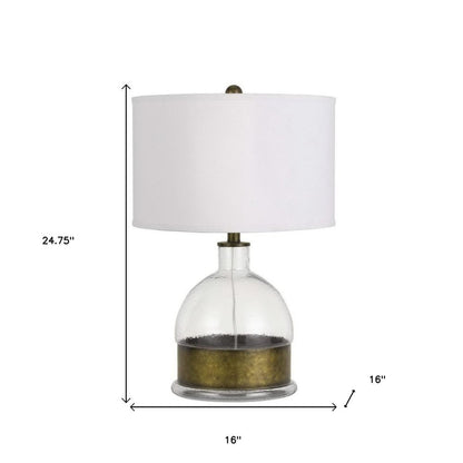 25" Nickel Glass Globe Table Lamp With White Drum Shade HomeRoots