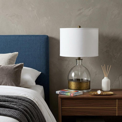 25" Nickel Glass Globe Table Lamp With White Drum Shade HomeRoots