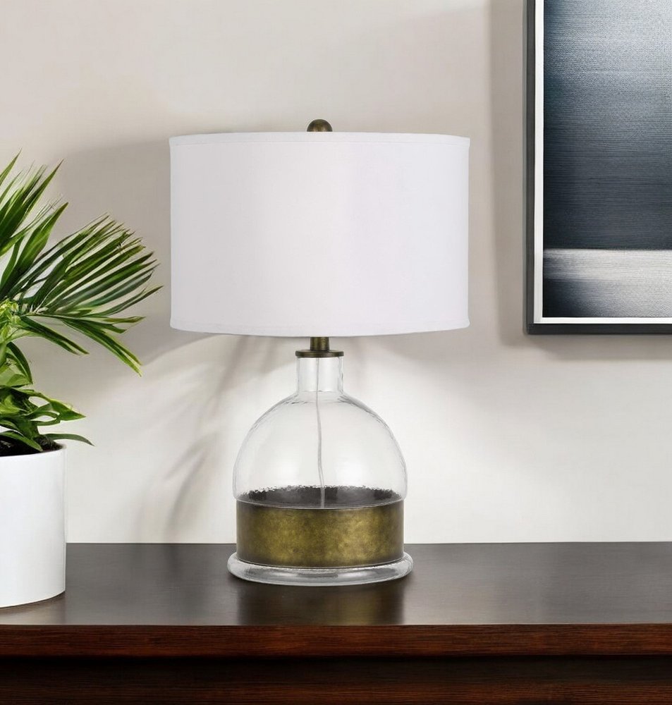 25" Nickel Glass Globe Table Lamp With White Drum Shade HomeRoots