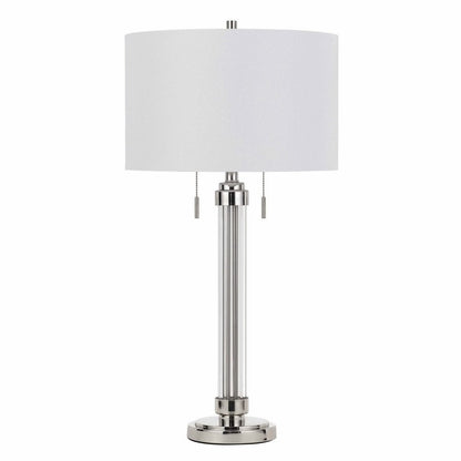 31" Silver Metallic Metal Two Light Cylinder Table Lamp With White Drum Shade HomeRoots