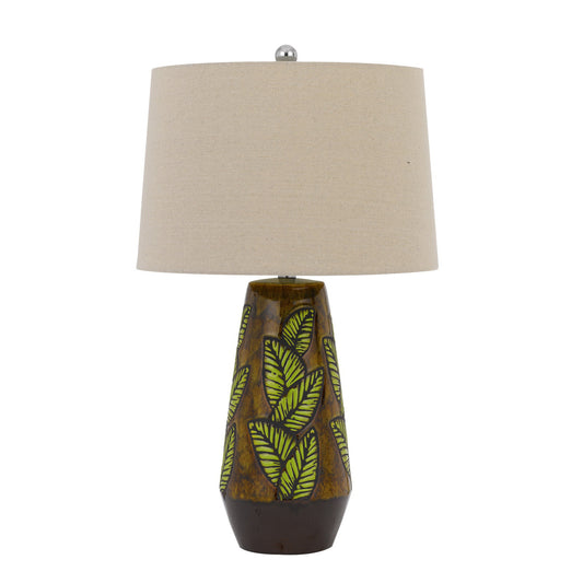 29" Brown Ceramic Table Lamp With Tan Empire Shade - FurniFindUSA