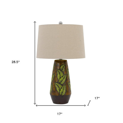 29" Brown Ceramic Cylinder Table Lamp With Tan Empire Shade HomeRoots