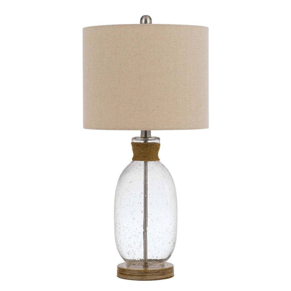 26" Brown Seeded Glass Table Lamp With Drum Shade HomeRoots