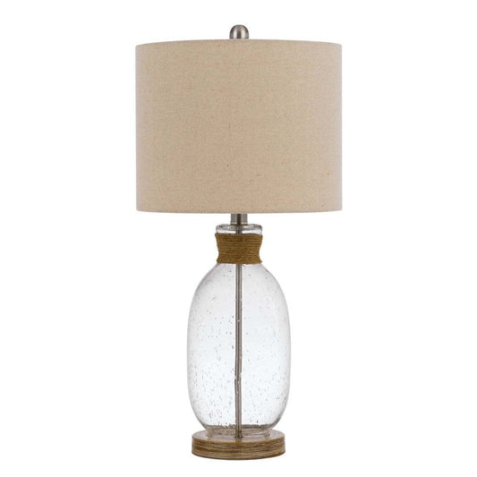 26" Brown Seeded Glass Table Lamp With Drum Shade HomeRoots