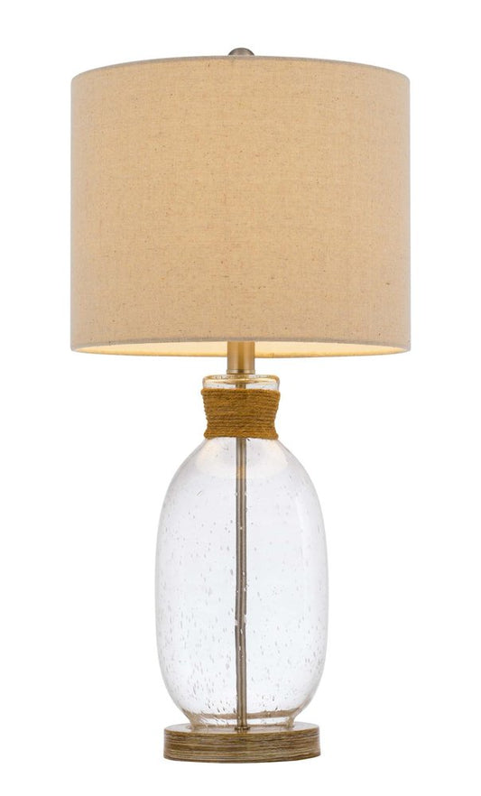 26" Brown Seeded Glass Table Lamp With Drum Shade HomeRoots