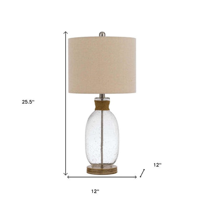 26" Brown Seeded Glass Table Lamp With Drum Shade HomeRoots