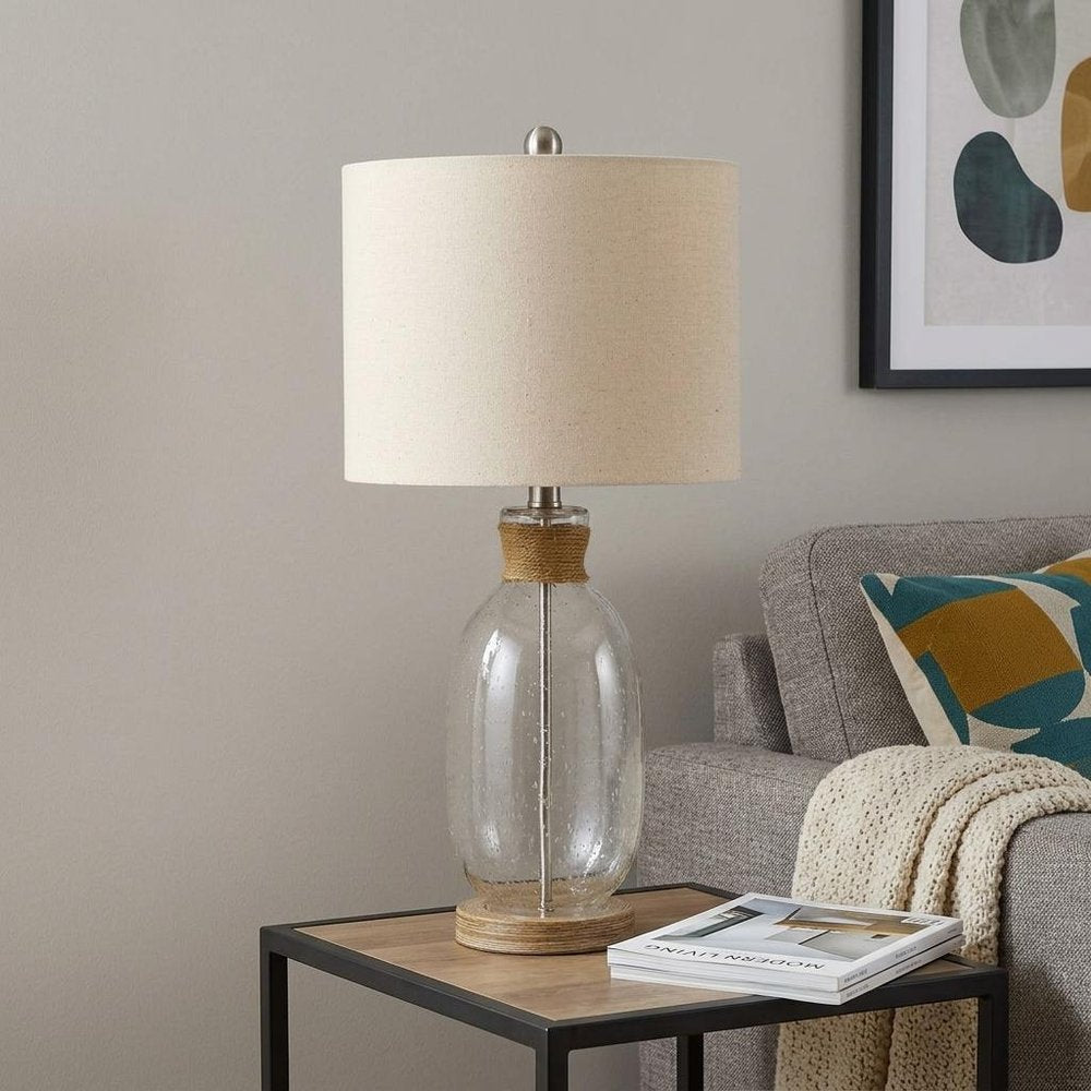 26" Brown Mason Jar Table Lamp With Brown Drum Shade HomeRoots