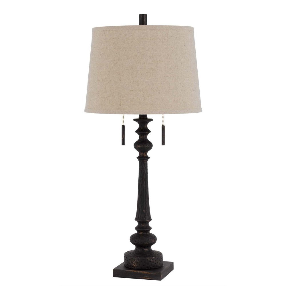 32" Charcoal Two Light Table Lamp With Tan Drum Shade — view 1
