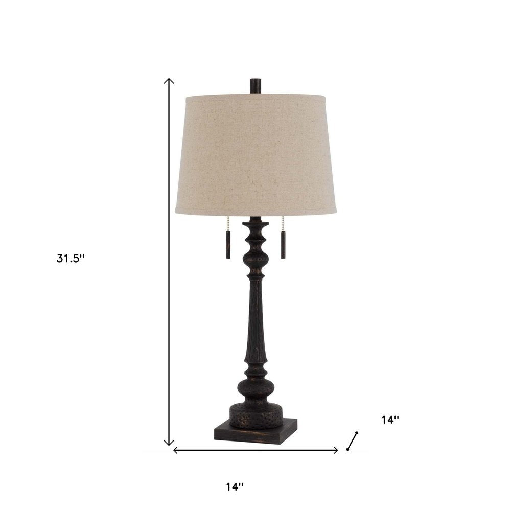 32" Charcoal Two Light Table Lamp With Tan Drum Shade HomeRoots