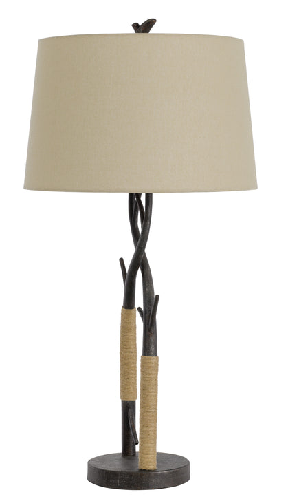 32" Charcoal Metal Table Lamp With Tan Empire Shade