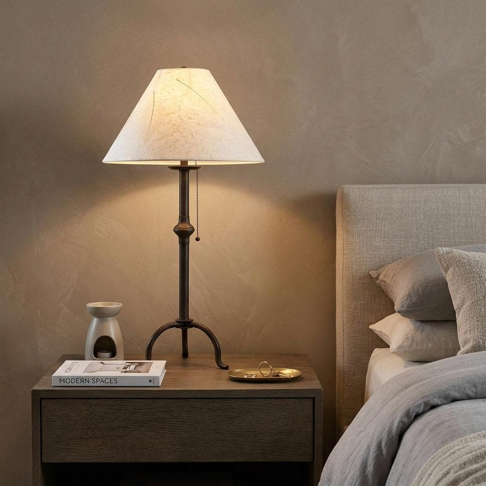 32" Black Metal Table Lamp With Off White Empire Shade HomeRoots