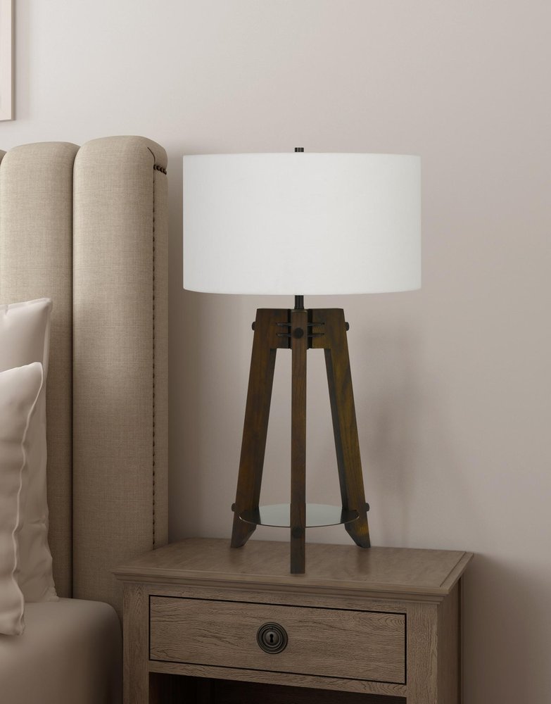 32" Brown Metal Tripod Table Lamp With Off White Drum Shade HomeRoots