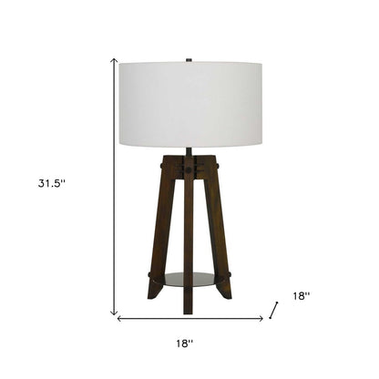 32" Brown Metal Tripod Table Lamp With Off White Drum Shade HomeRoots
