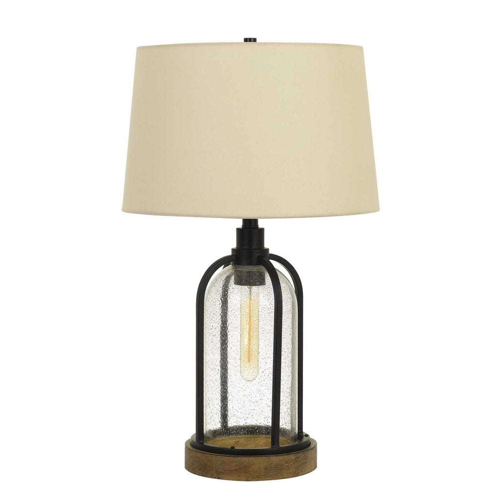 27" Brown Metal Two Light Globe Table Lamp With Eggshell Empire Shade HomeRoots