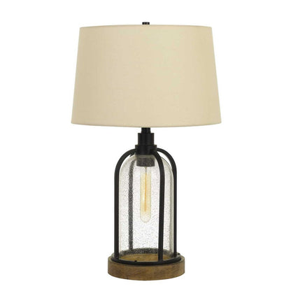 27" Brown Metal Two Light Globe Table Lamp With Eggshell Empire Shade HomeRoots