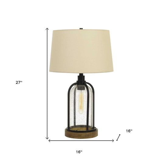 27" Brown Metal Two Light Globe Table Lamp With Eggshell Empire Shade HomeRoots