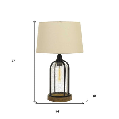 27" Brown Metal Two Light Globe Table Lamp With Eggshell Empire Shade HomeRoots