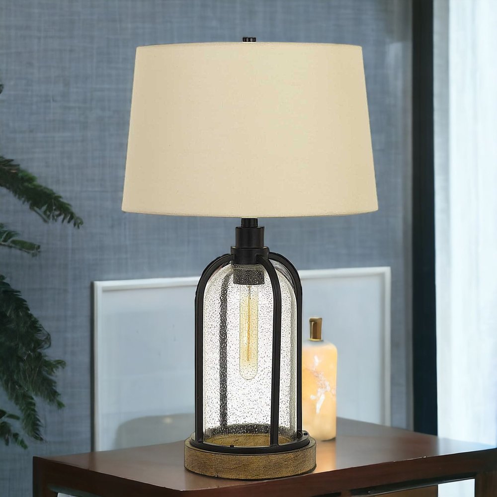 27" Brown Metal Two Light Globe Table Lamp With Eggshell Empire Shade HomeRoots