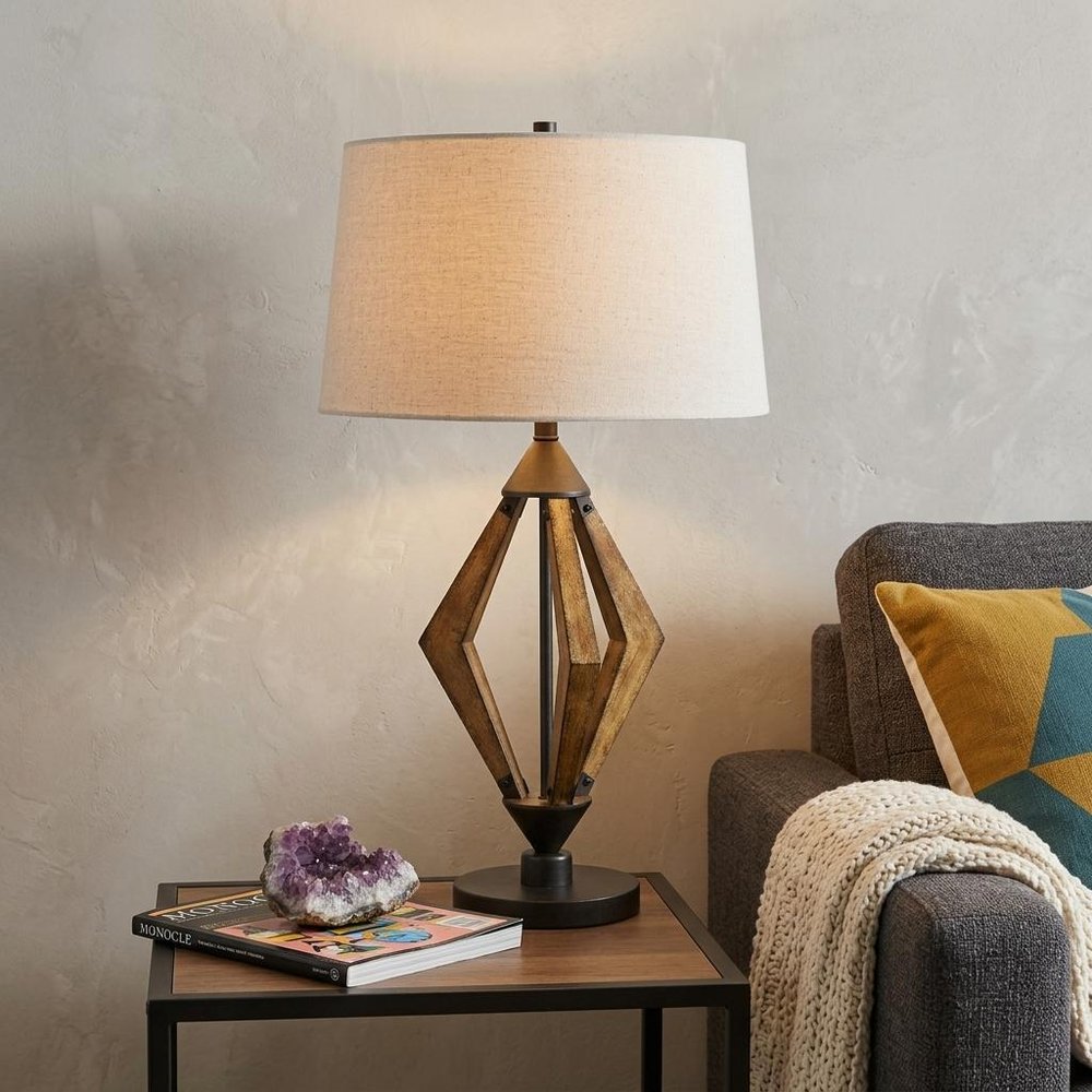 30" Black Metal Lantern Table Lamp With Gray Empire Shade HomeRoots