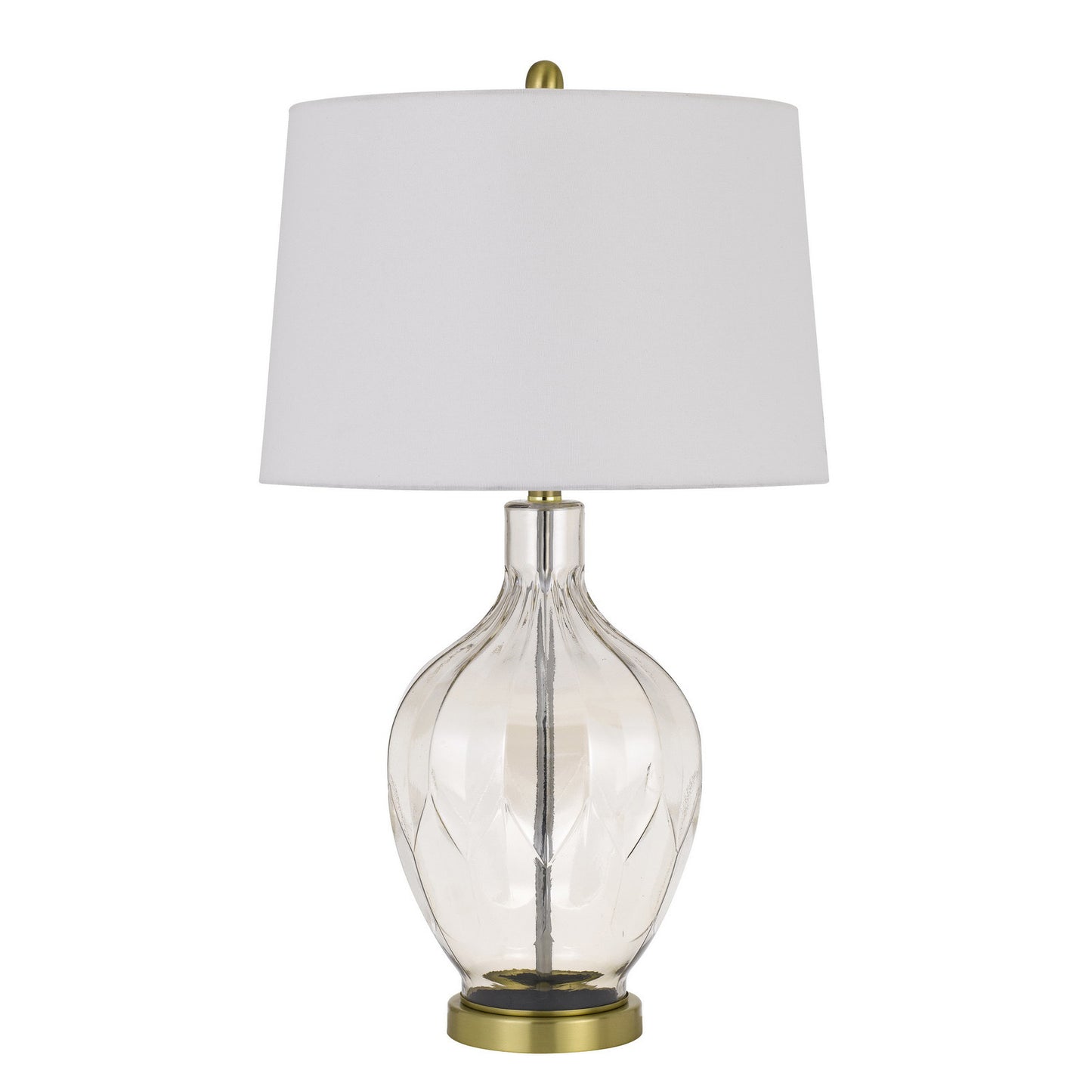 30" Clear Metal Table Lamp With Off White Drum Shade