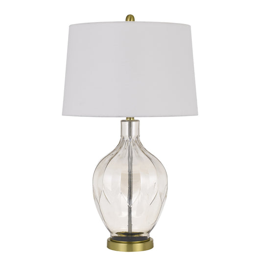 30" Clear Metal Table Lamp With Off White Drum Shade