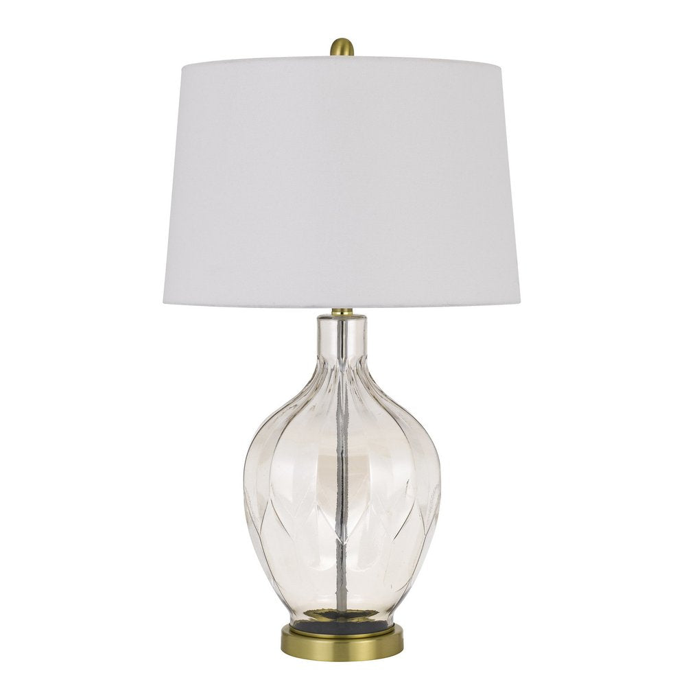30" Clear Metal Table Lamp With Off White Drum Shade — view 1