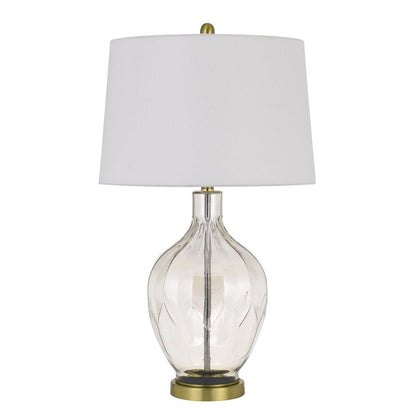 30" Clear Metal Table Lamp With Off White Drum Shade