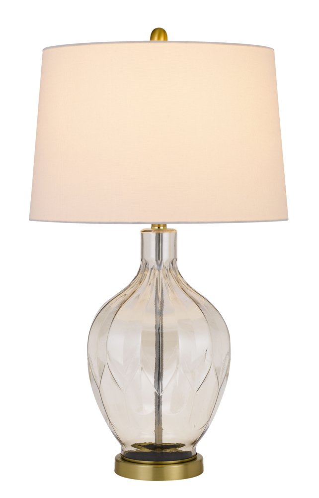 30" Clear Metal Table Lamp With Off White Drum Shade — view 2