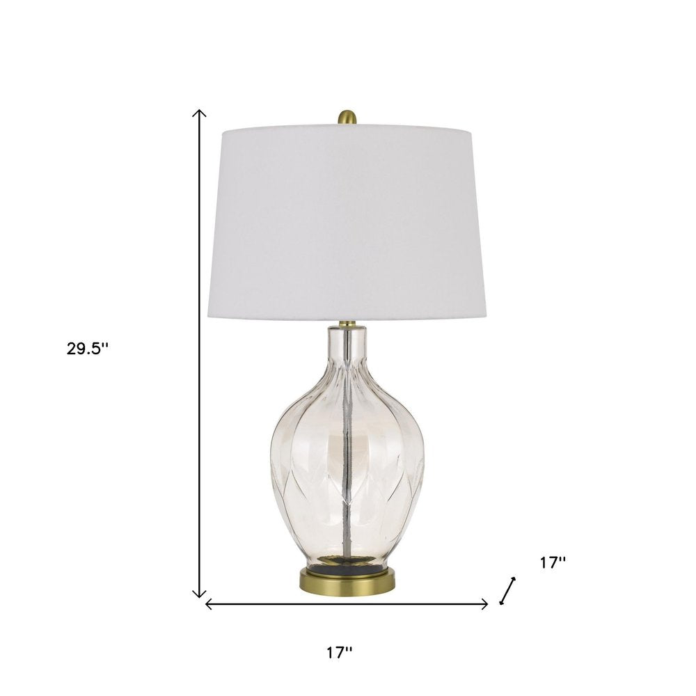 30" Clear Metal Table Lamp With Off White Drum Shade — view 3