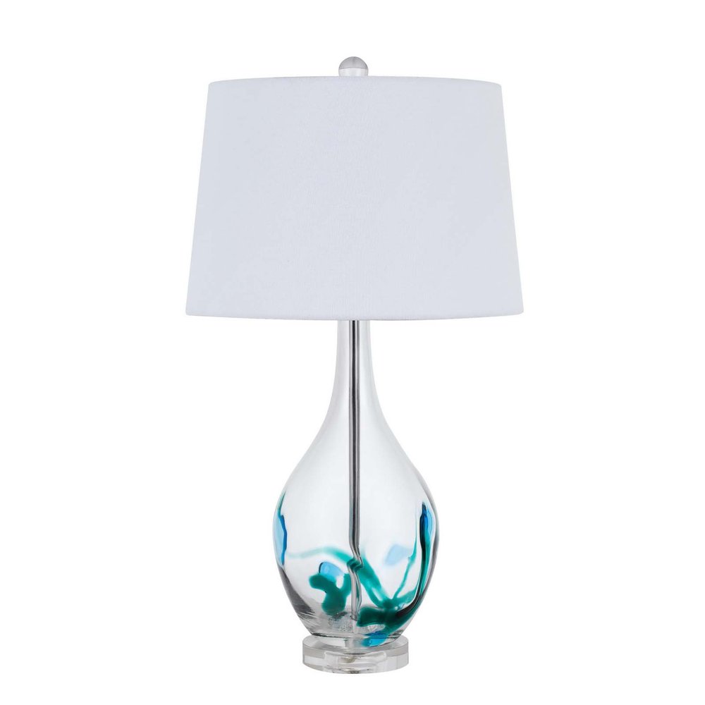 27" Clear Glass Table Lamp With White Empire Shade — view 1