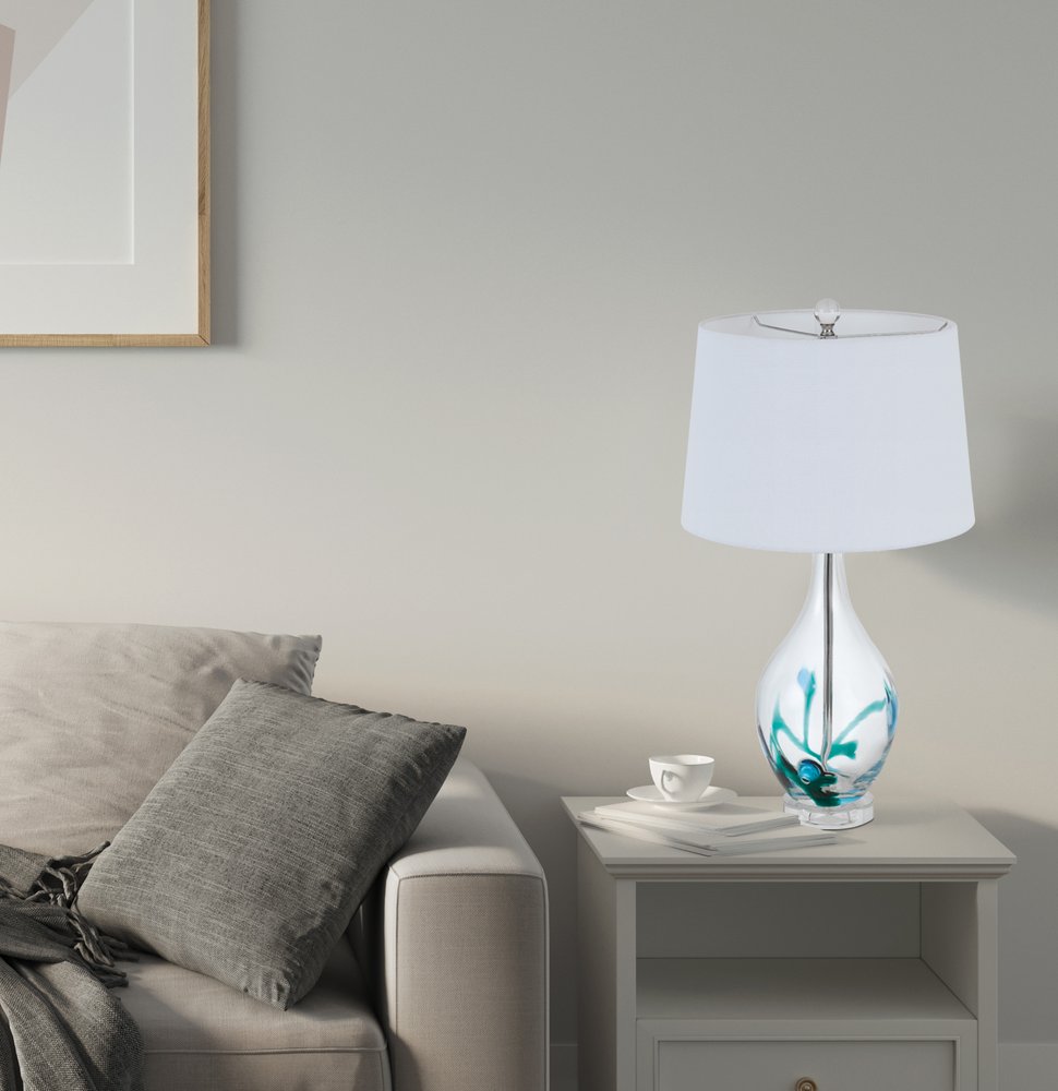 27" Clear Glass Table Lamp With White Empire Shade HomeRoots