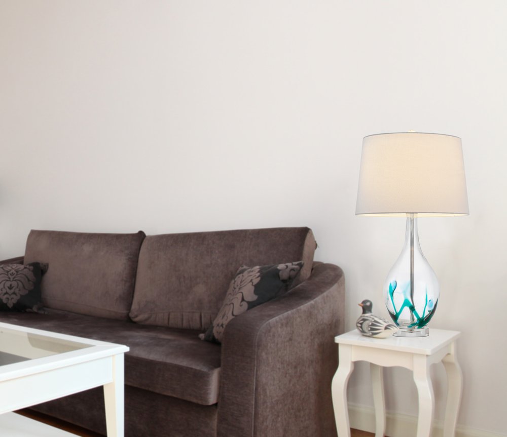 27" Clear Glass Table Lamp With White Empire Shade HomeRoots