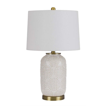 24" Ivory Metal Table Lamp With White Drum Shade HomeRoots