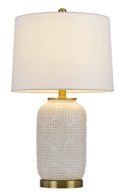 24" Ivory Metal Table Lamp With White Drum Shade HomeRoots