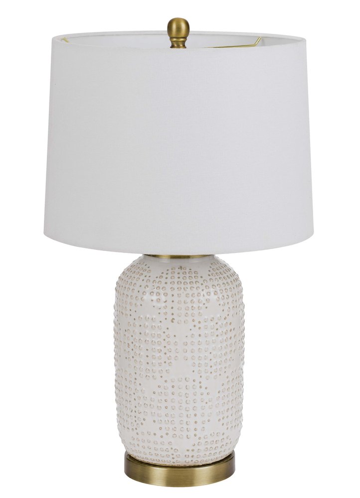 24" Ivory Metal Table Lamp With White Drum Shade HomeRoots
