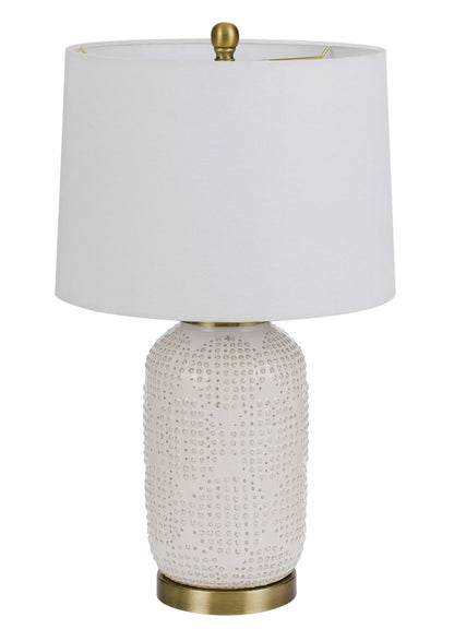 24" Ivory Metal Table Lamp With White Drum Shade HomeRoots
