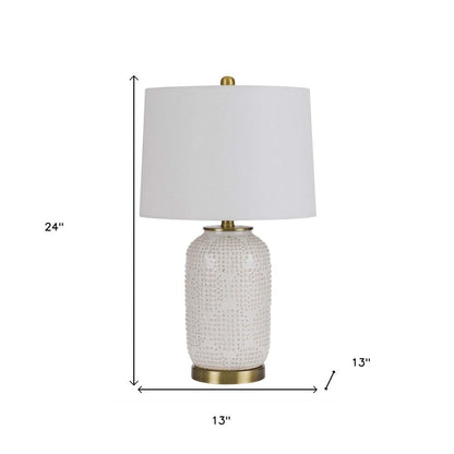 24" Ivory Metal Table Lamp With White Drum Shade HomeRoots