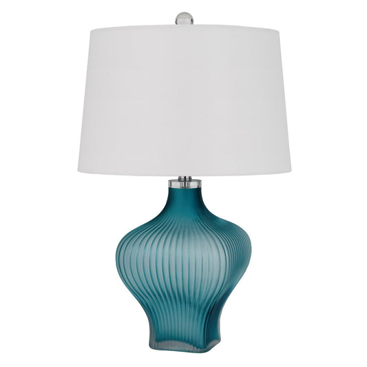 26" Aqua Glass Table Lamp With White Empire Shade