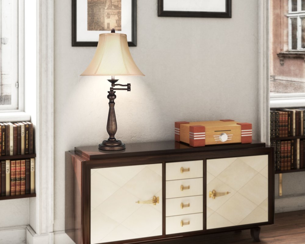 30" Rust Metal Table Lamp With Pearl Bell Shade HomeRoots