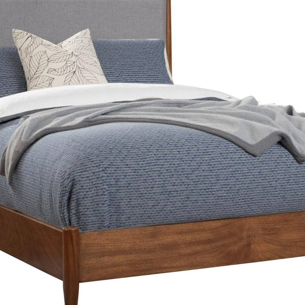 Brown and Gray Solid Wood And Linen Queen Bed Frame HomeRoots