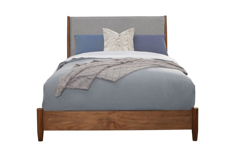 Brown and Gray Solid Wood And Linen Queen Bed Frame HomeRoots