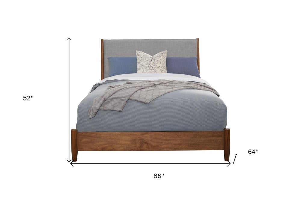 Brown and Gray Solid Wood And Linen Queen Bed Frame HomeRoots