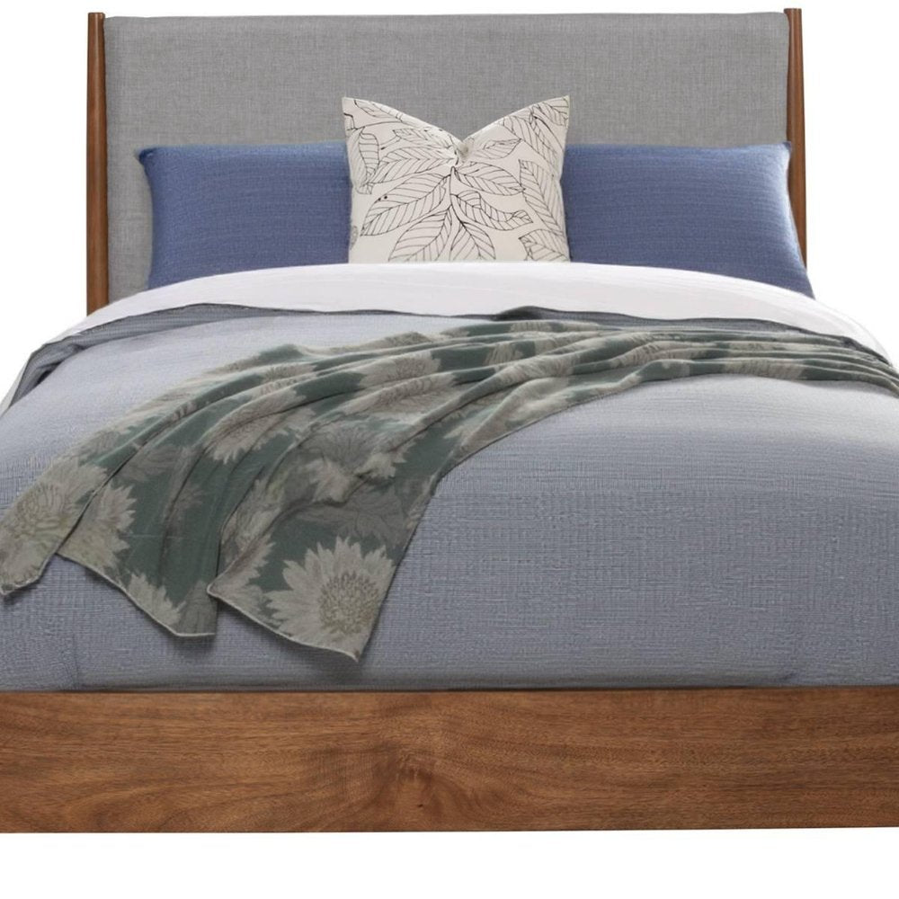 Brown and Gray Solid Wood And Linen California King Bed Frame HomeRoots