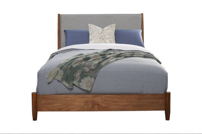 Brown and Gray Solid Wood And Linen California King Bed Frame HomeRoots