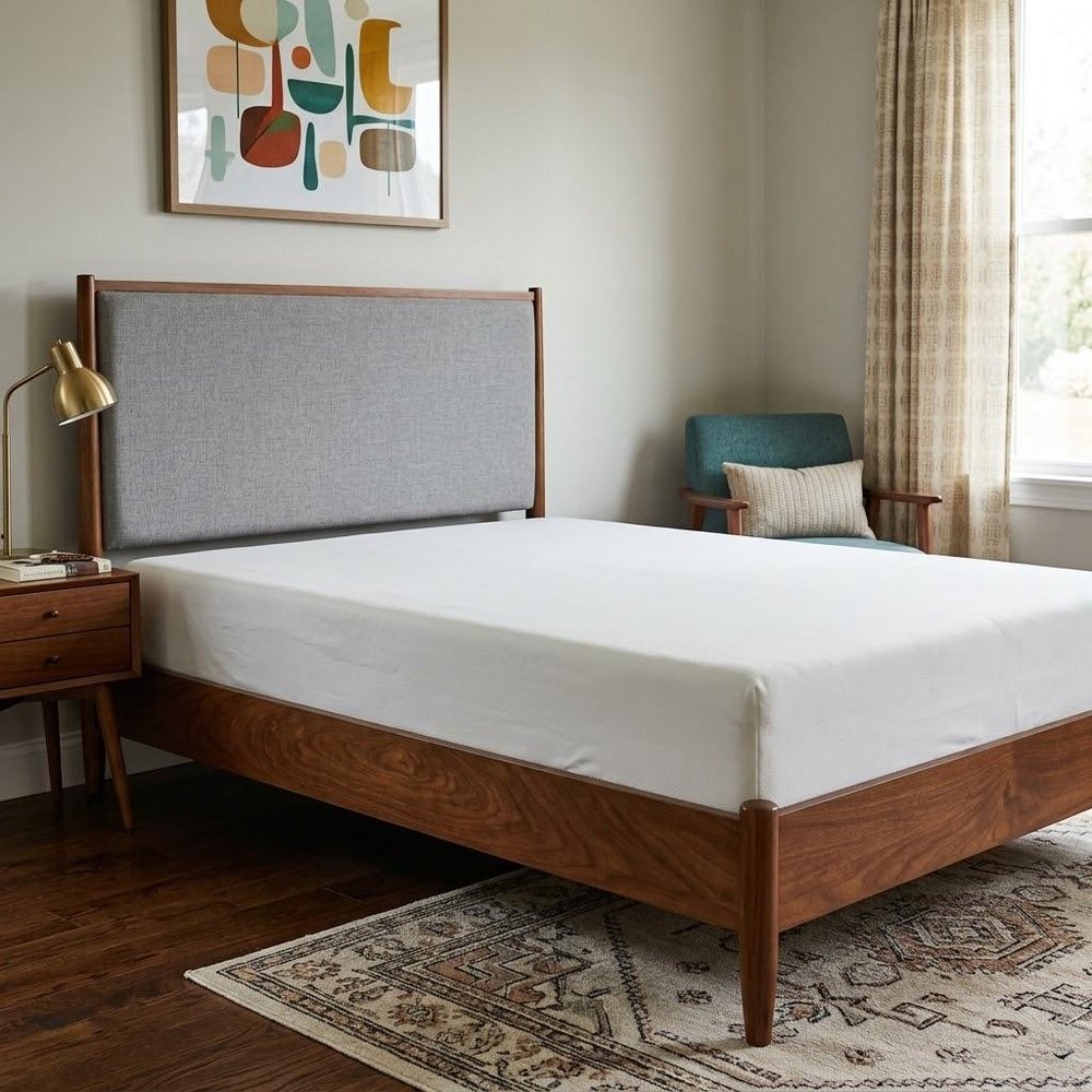 Brown and Gray Solid Wood And Linen California King Bed Frame