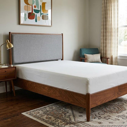 Brown and Gray Solid Wood And Linen California King Bed Frame