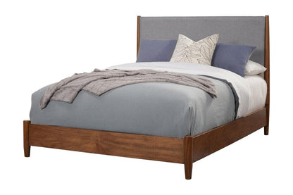 Brown and Gray Solid Wood And Linen California King Bed Frame HomeRoots